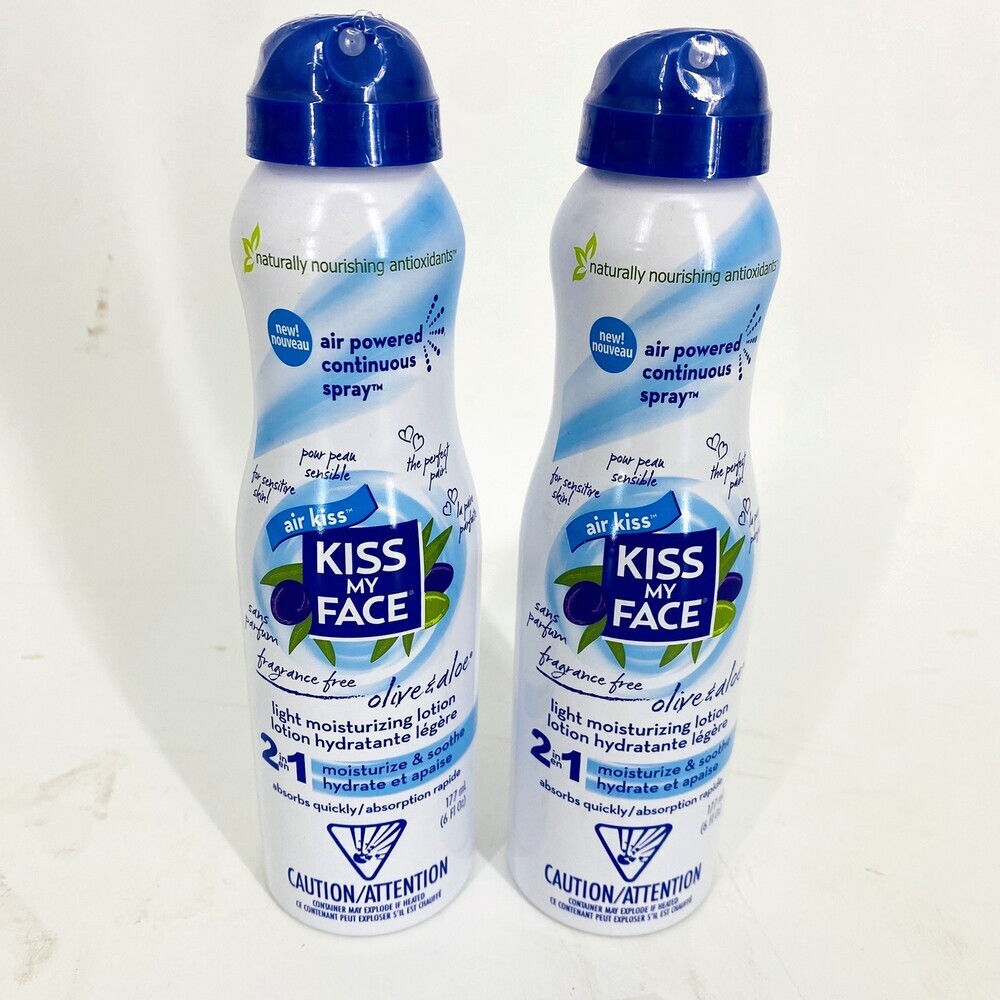 2 Pack Kiss My Face Light Moisturizing Lotion Fragrance Free Spray Olive & Aloe